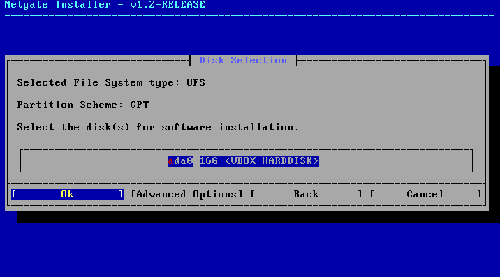 pfSense disk install selection pfSense disk install selection