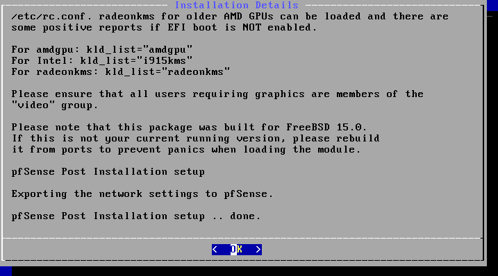 pfSense finished install pfSense finished install