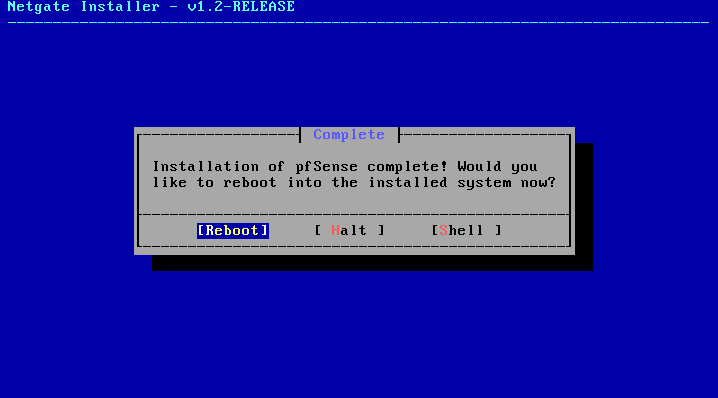 pfSense post installation reboot pfSense post installation reboot