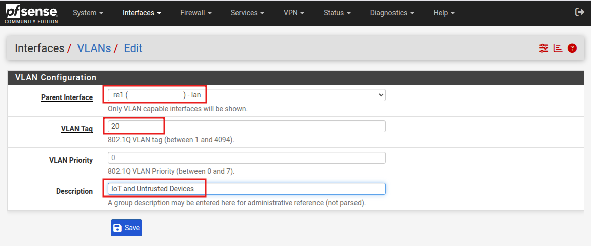pfSense adding VLAN20 pfSense adding VLAN20