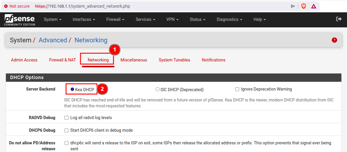 pfSense activating Kea DHCP pfSense activating Kea DHCP