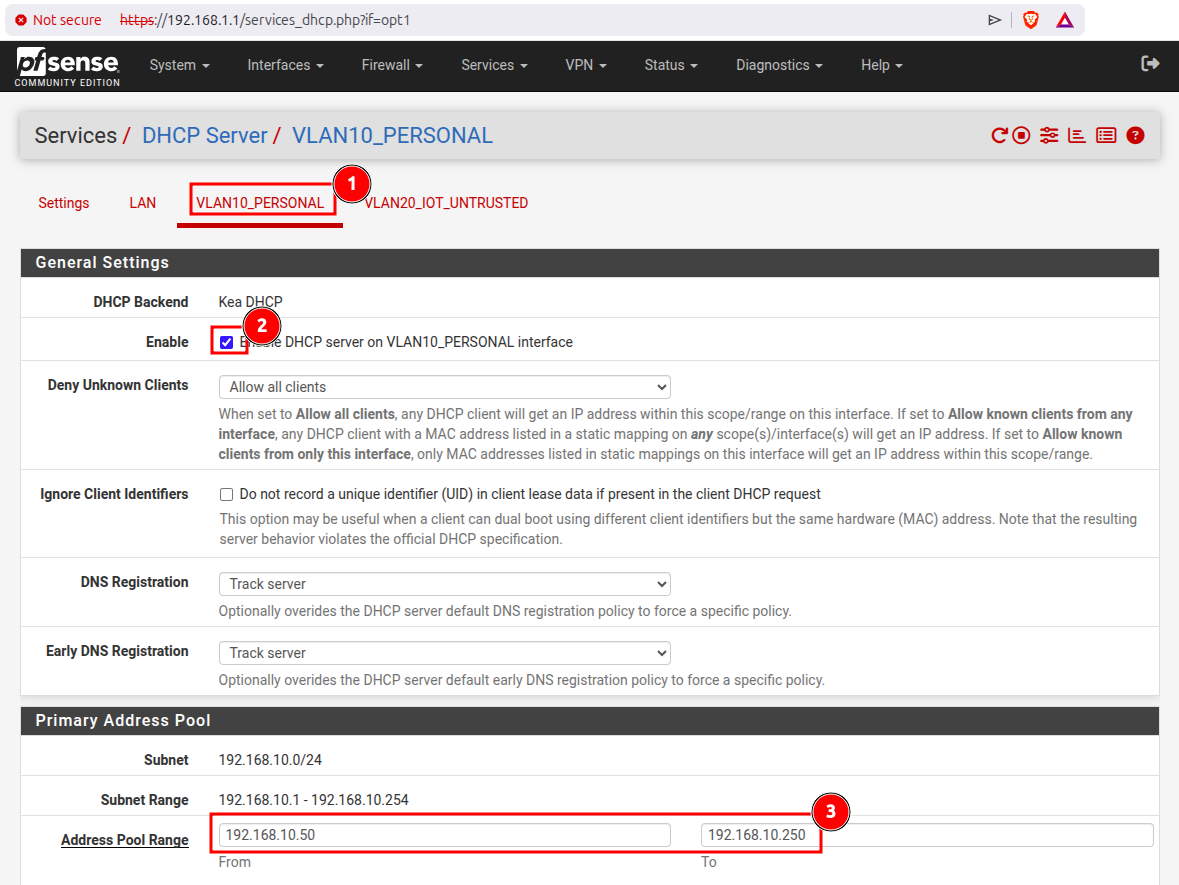 pfSense activating DHCP on VLAN10 pfSnese activating DHCP on VLAN10