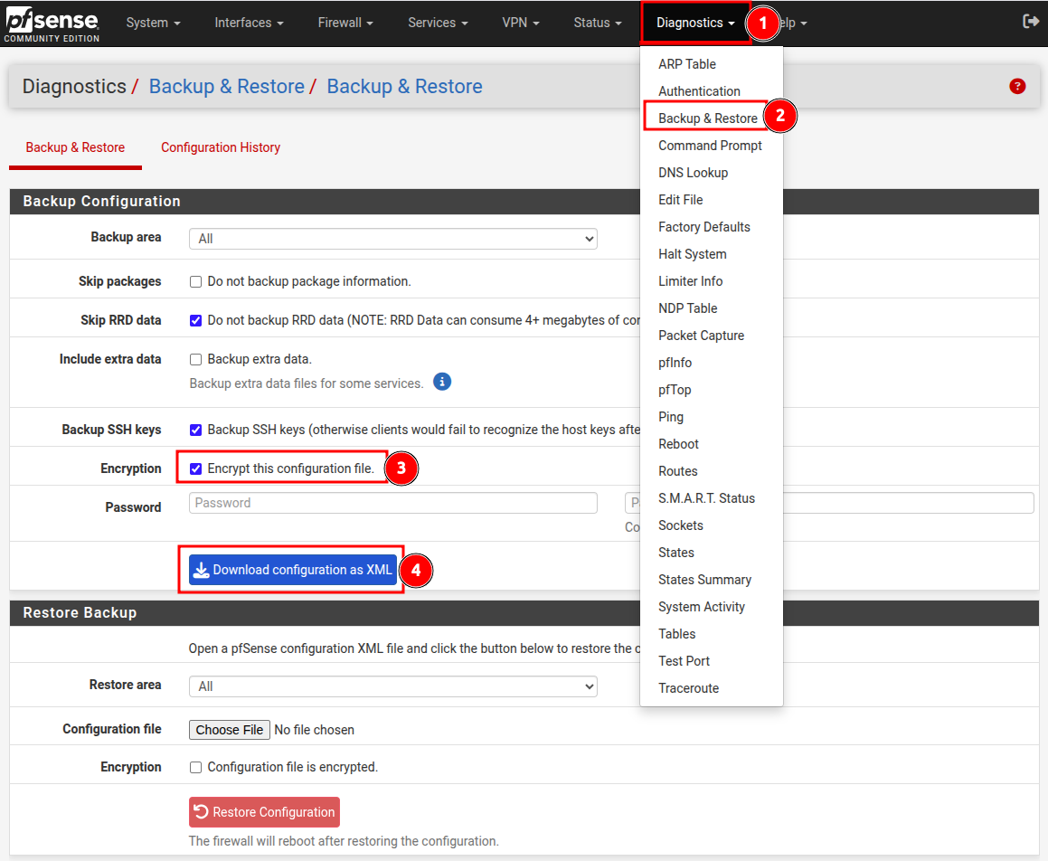 pfSense backup and restore pfSense backup and restore