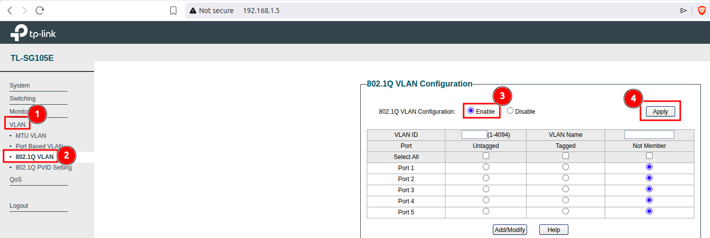 Switch VLAN configuration Switch VLAN configuration